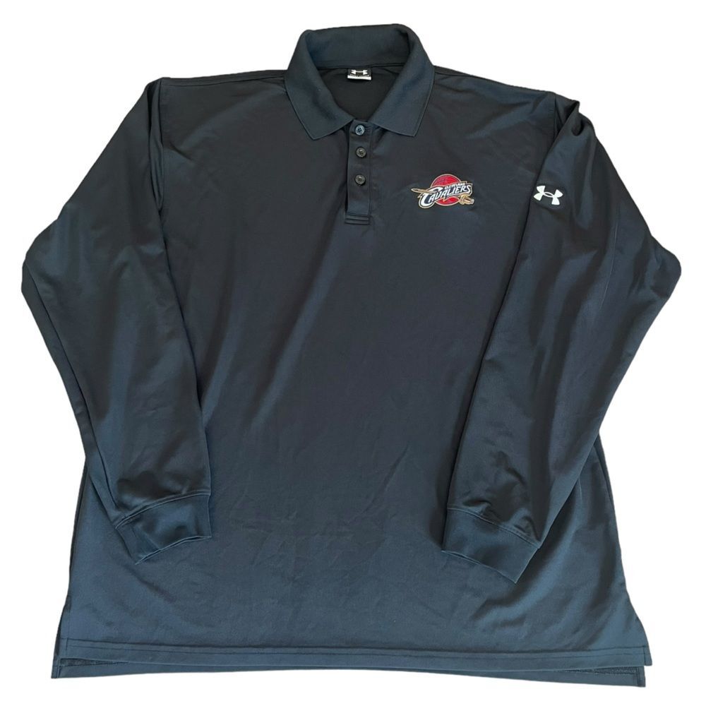 Under Armour Cleveland Cavaliers Long Sleeve Polo Black Dri Fit Mens Size XL